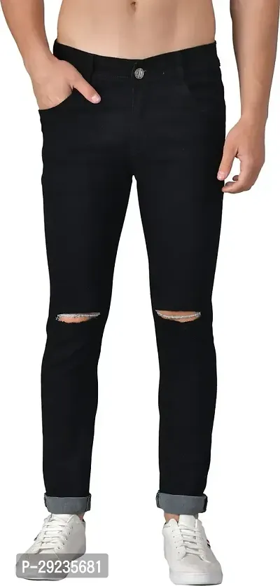 Stylish Black Denim Mid-Rise Jeans For Men-thumb0