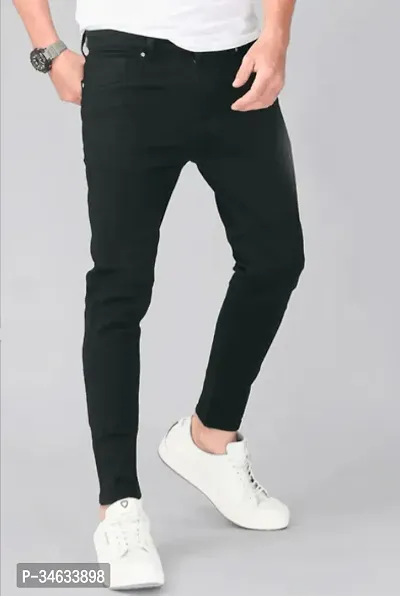 Stylish Black Polyester Blend Solid Mid Rise Jeans For Men-thumb0