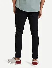 Stylish Black Cotton Blend Solid Mid Rise Jeans For Men-thumb1