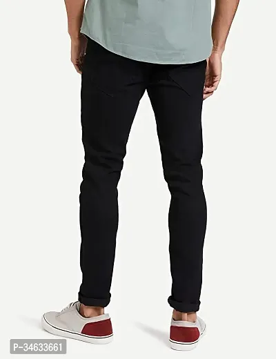 Stylish Black Cotton Blend Solid Mid Rise Jeans For Men-thumb2