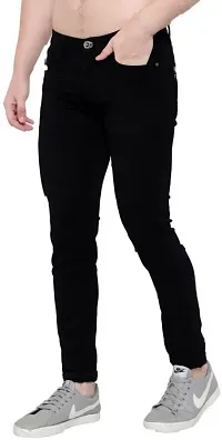 Stylish Black Denim Solid Mid Rise Jeans For Men-thumb2