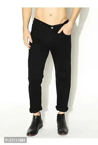 Stylish Black Cotton Blend Mid-Rise Jeans For Men