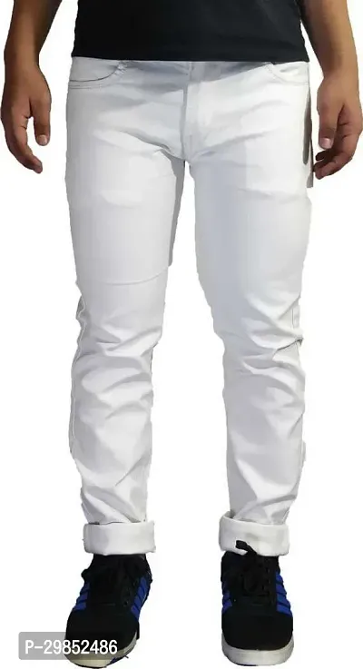 Comfortable White Cotton Blend Mid-Rise Jeans For Men