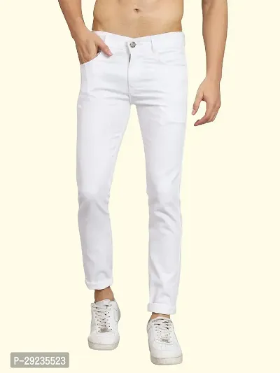 Stylish White Cotton Blend Mid-Rise Jeans For Men-thumb0