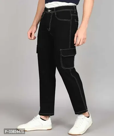 Stylish Black Cotton Blend Mid-Rise Cargos For Men