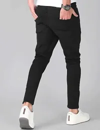 Stylish Black Cotton Blend Solid Mid Rise Jeans For Men-thumb2