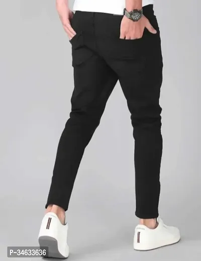 Stylish Black Cotton Blend Solid Mid Rise Jeans For Men-thumb3