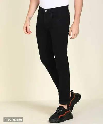 Elegant Black Denim Solid Mid-Rise Jeans For Men-thumb3