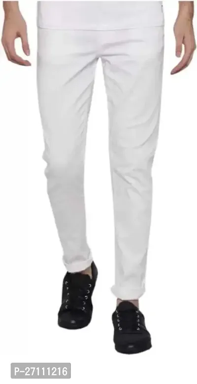 Stylish White Cotton Blend Mid-Rise Jeans For Men-thumb0