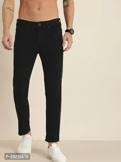 Stylish Black Cotton Mid-Rise Jeans For Men-thumb0