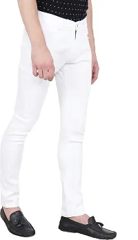 Bestloo Stylish White Cotton Blend Mid-Rise Jeans For Men-thumb2