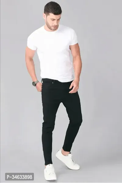 Stylish Black Polyester Blend Solid Mid Rise Jeans For Men-thumb5