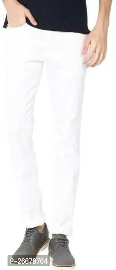 Stylish White Denim Mid-Rise Jeans For Men-thumb0