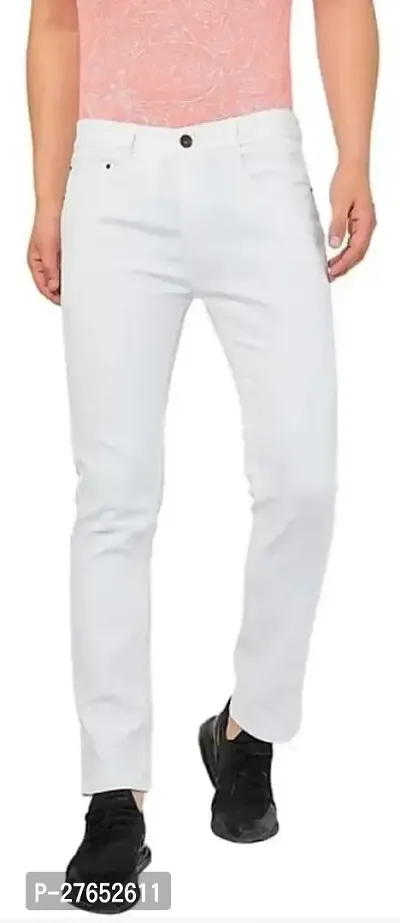 Stylish White Denim Mid-Rise Jeans For Men-thumb0