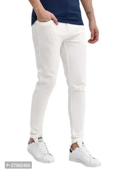 Elegant White Denim Solid Mid-Rise Jeans For Men-thumb3