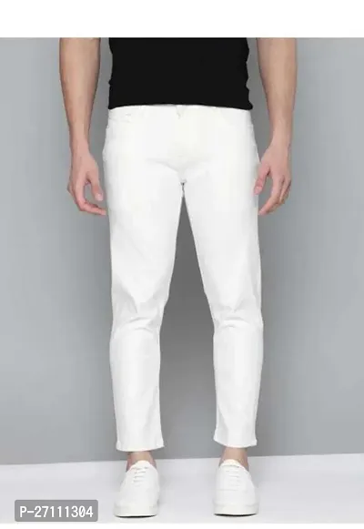 Stylish White Cotton Blend Mid-Rise Jeans For Men-thumb0