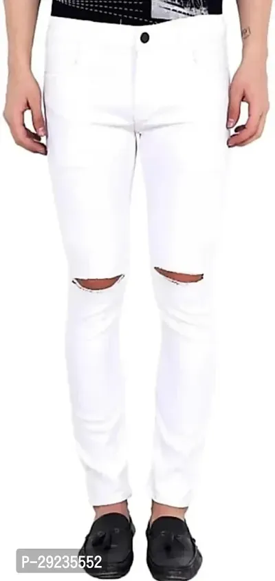 Stylish White Cotton Blend Mid-Rise Jeans For Men-thumb0