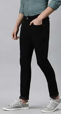 Elegant Black Denim Solid Mid-Rise Jeans For Men-thumb3