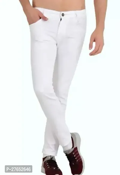 Stylish White Denim Mid-Rise Jeans For Men-thumb0