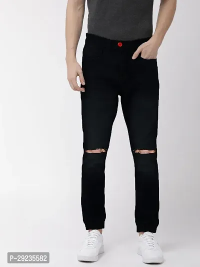 Stylish Black Cotton Polyester Lycra Blend Mid-Rise Jeans For Men-thumb0