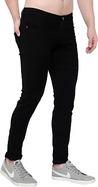 Stylish Black Cotton Blend Solid Mid Rise Jeans For Men-thumb3