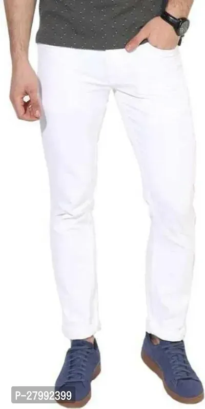 Elegant White Denim Solid Mid-Rise Jeans For Men-thumb3