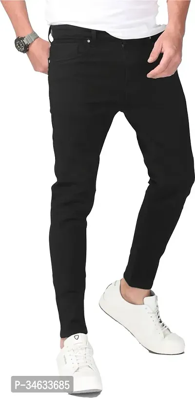 Stylish Black Cotton Blend Solid Mid Rise Jeans For Men-thumb0