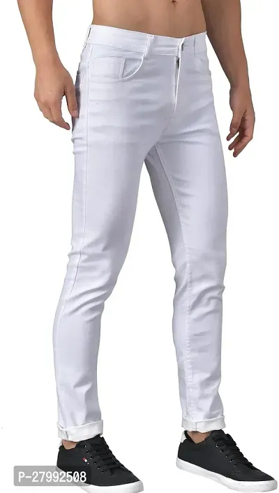 Elegant White Denim Solid Mid-Rise Jeans For Men-thumb4