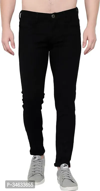 Stylish Black Cotton Blend Solid Mid Rise Jeans For Men-thumb0