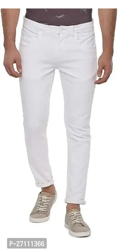 Stylish White Cotton Blend Mid-Rise Jeans For Men-thumb0