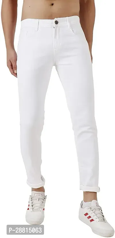 FLETE Stylish White Denim Mid-Rise Jeans For Men-thumb0