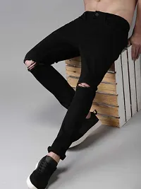 Elegant Black Denim Distress Low-Rise Jeans For Men-thumb2