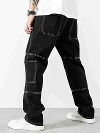 Stylish Black Cotton Blend Mid-Rise Cargos For Men-thumb1