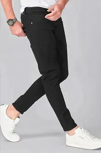 Stylish Black Polyester Blend Solid Mid Rise Jeans For Men-thumb3