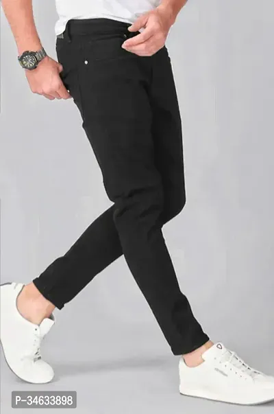 Stylish Black Polyester Blend Solid Mid Rise Jeans For Men-thumb4