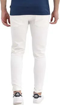 Elegant White Denim Solid Mid-Rise Jeans For Men-thumb1