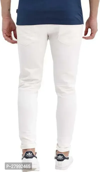 Elegant White Denim Solid Mid-Rise Jeans For Men-thumb2