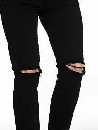 Elegant Black Cotton Lycra Blend Distress Mid-Rise Jeans For Men-thumb3