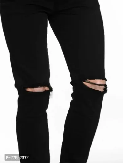 Elegant Black Cotton Lycra Blend Distress Mid-Rise Jeans For Men-thumb4