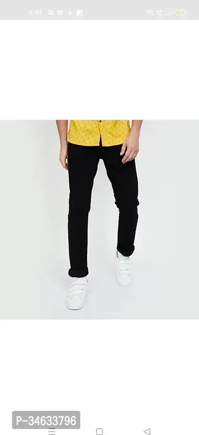 Stylish Black Cotton Blend Solid Mid Rise Jeans For Men