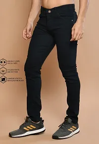 Stylish Black Cotton Blend Solid Mid Rise Jeans For Men-thumb3