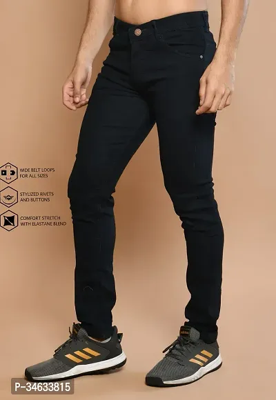 Stylish Black Cotton Blend Solid Mid Rise Jeans For Men-thumb4