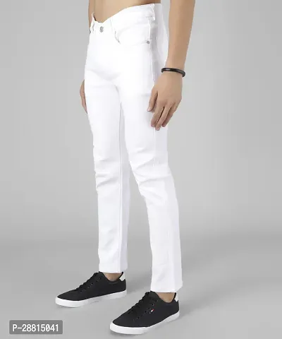 Bestloo Stylish White Cotton Blend Mid-Rise Jeans For Men-thumb3