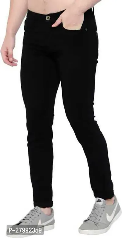 Elegant Black Denim Solid Mid-Rise Jeans For Men-thumb4