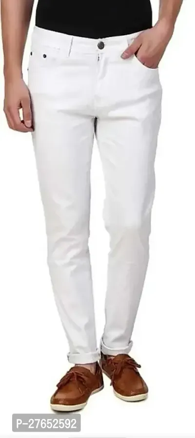 Stylish White Denim Mid-Rise Jeans For Men-thumb0