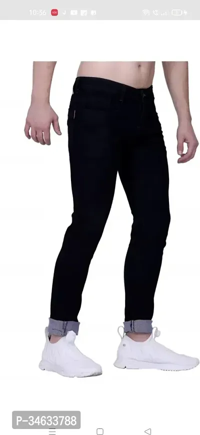 Stylish Black Cotton Blend Solid Mid Rise Jeans For Men-thumb2