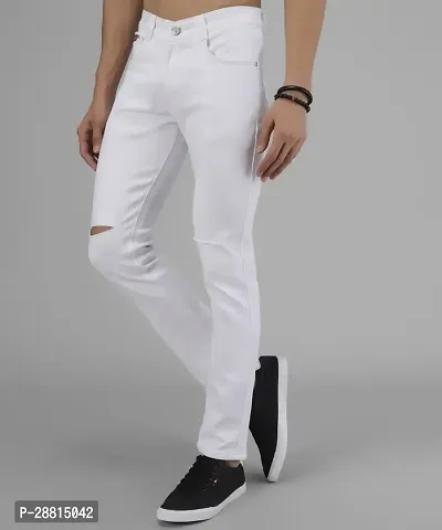 Bestloo Stylish White Cotton Blend Mid-Rise Jeans For Men-thumb4