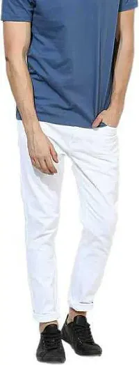 Elegant White Denim Solid Mid-Rise Jeans For Men-thumb3