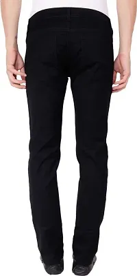 Elegant Black Denim Solid Mid-Rise Jeans For Men-thumb1