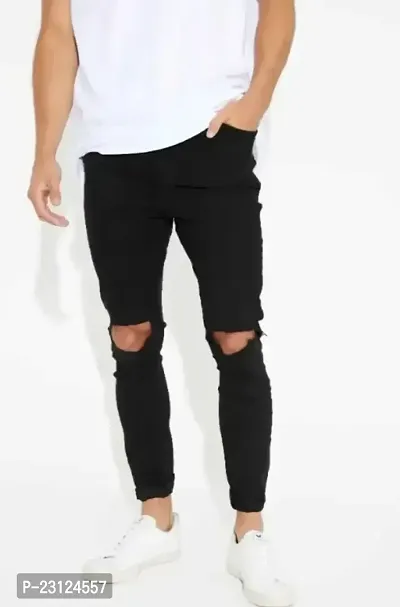 MEN KNEE SLIT BLACK JEANS